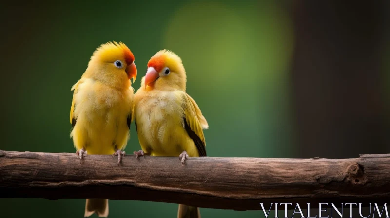 Yellow Lovebirds on Branch - Nature Harmony AI Image