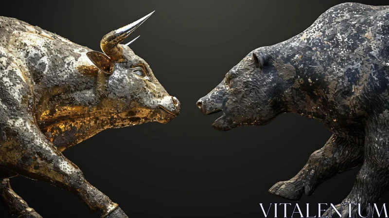 3D Rendering of Bull and Bear: Symbolic Stock Market Conflict AI Image