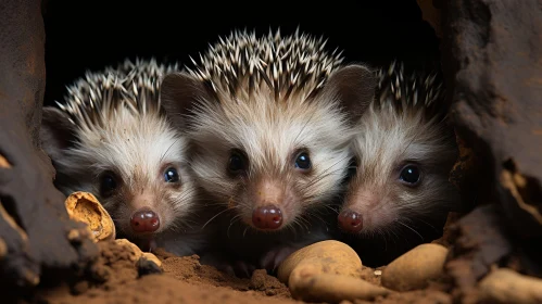Adorable Baby Hedgehogs Peeking in the Dark
