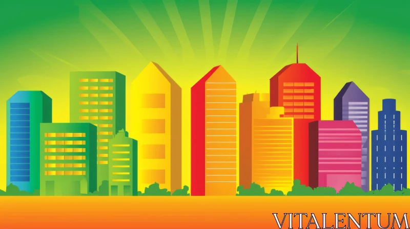 AI ART Colorful City Skyline Illustration - Urban Vector Art