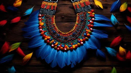 Colorful Ethnic Necklace with Beads and Feathers