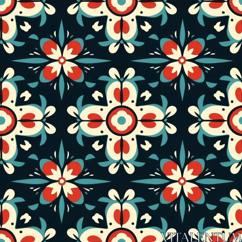 AI ART Colorful Floral Tiles Seamless Pattern