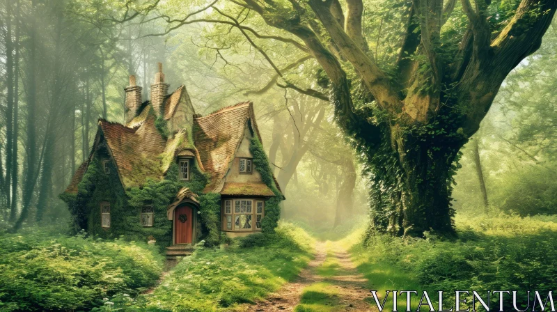 Enchanting Cottage in a Lush Forest - Nature Photography AI Image