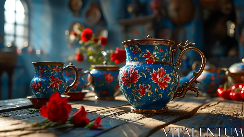 Exquisite Ceramic Teapot with Floral Design | Still Life Photography AI Image