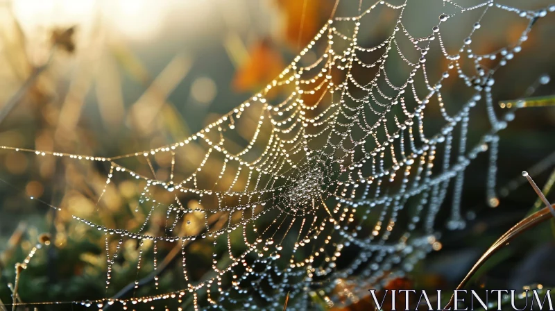 AI ART Morning Dew Spider Web in Sunlight