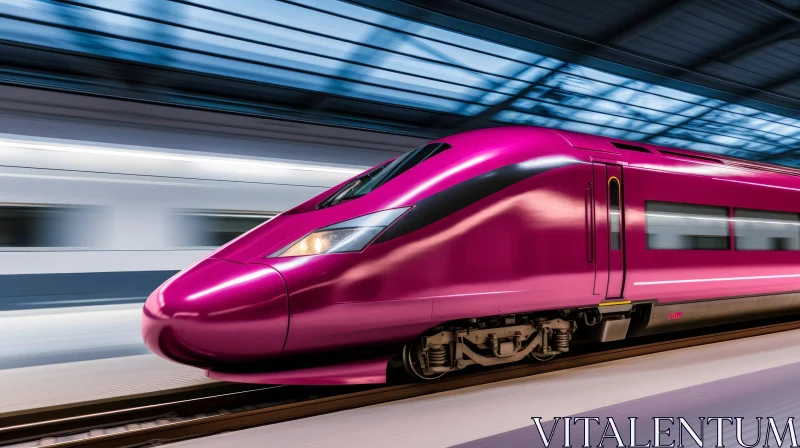 Pink and White High-Speed Train in Motion at Station AI Image
