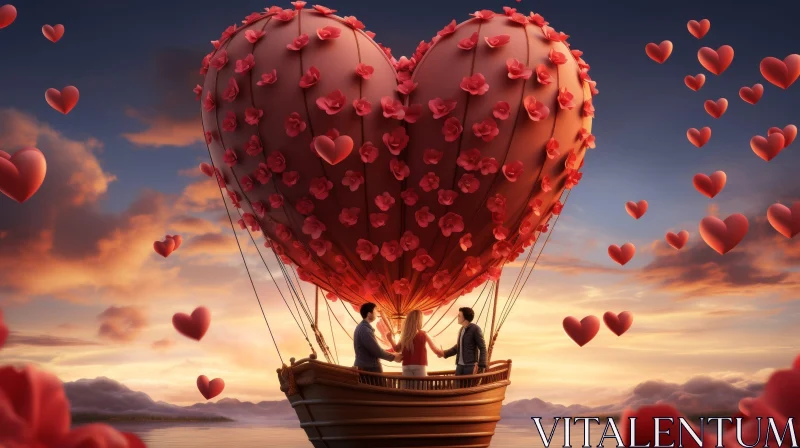 AI ART Romantic Heart-Shaped Hot Air Balloon Ride at Sunset