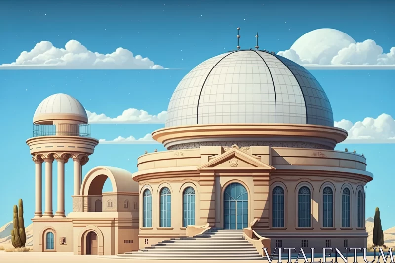 Whimsical Dome Illustration in Art Nouveau Style | Desert Landscape AI Image