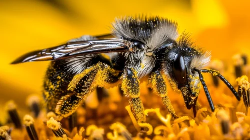 Bee Pollinating Sunflower - Nature's Beauty Captured