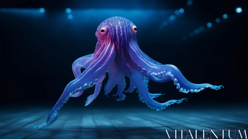AI ART Bioluminescent Octopus 3D Rendering - Dark Blue Glow