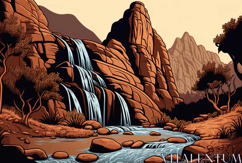 Captivating Waterfalls on a Mountain - Pop Art Illustrations AI Image