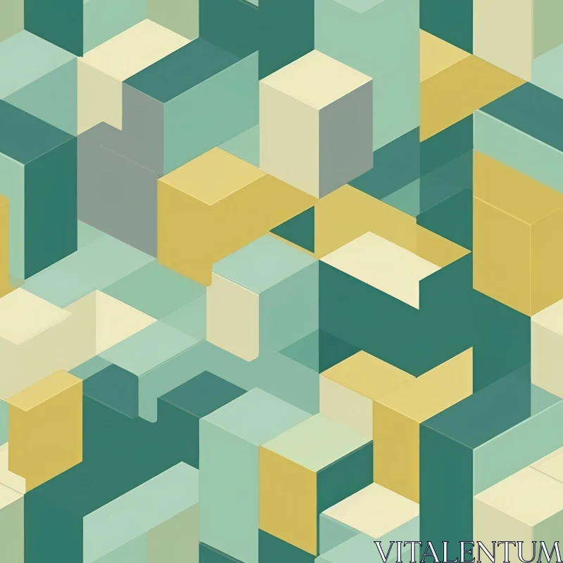 AI ART Isometric Cubes Pattern in Green and Yellow