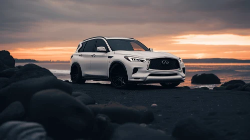 White and Black Infiniti near Water and Sunset | Rich Tonal Palette