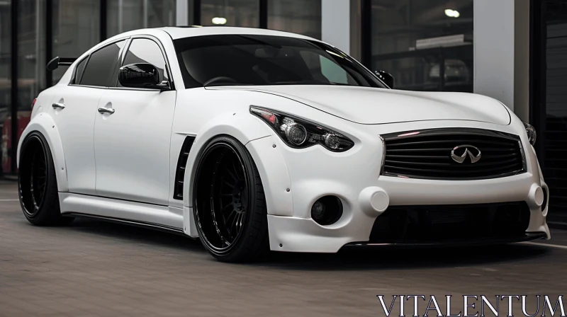 White Infiniti in Front of Offices | Darkly Detailed | UE5 AI Image