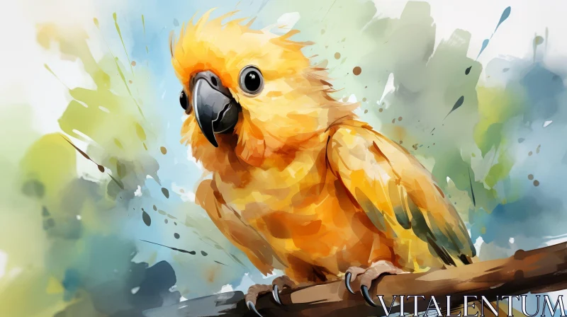 Yellow Parrot Watercolor Painting on Branch AI Image