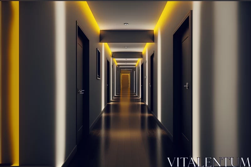 Captivating Hallway Art: Realistic Rendering with Yellow Lights AI Image
