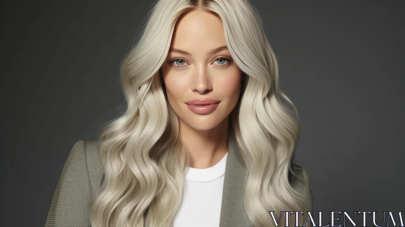 Charming Blonde Woman Portrait in Green Blazer AI Image