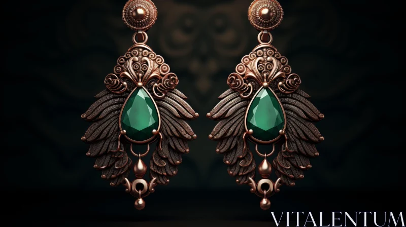 Exquisite Copper Leaf Earrings with Green Gemstones AI Image