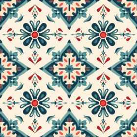 Floral Decorative Tiles Pattern in Blue and Red