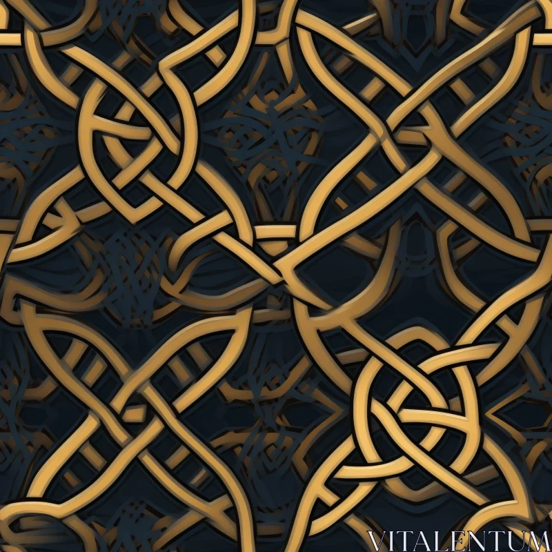 Golden Celtic Knots Pattern on Black Background AI Image