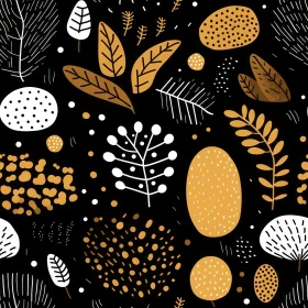 Hand-Drawn Floral Seamless Pattern in Mustard Yellow and Black