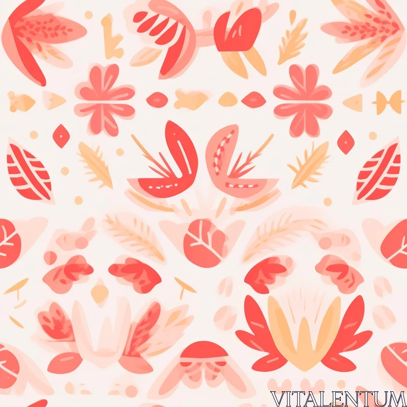 Hand-Drawn Floral Seamless Pattern in Red, Pink, Orange, Yellow AI Image