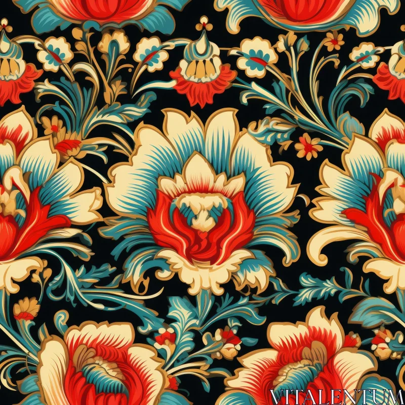 Luxurious Floral Seamless Pattern on Black Background AI Image