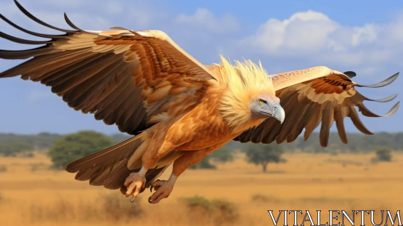 Majestic Bird of Prey in Flight | Blurred Savanna Landscape AI Image