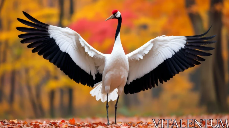 AI ART Majestic Red-Crowned Crane in Autumn Field