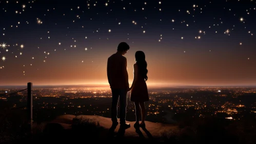 Romantic Night Scene with Couple under Starry Sky