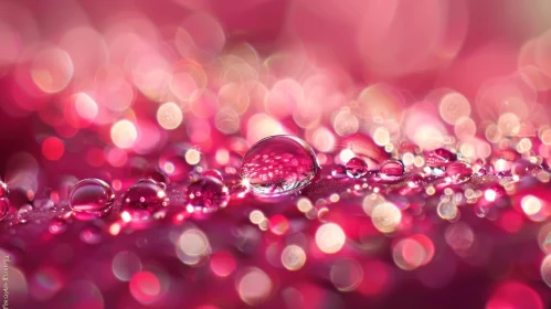 Sparkling Water Drops on Pink Surface