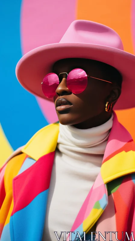 Stylish Woman Portrait with Pink Hat and Sunglasses AI Image