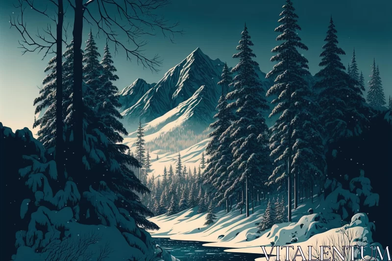 Captivating Winter Landscape Artwork - Hyper-Detailed Illustrations AI Image