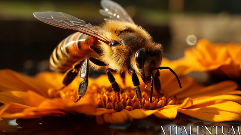 Close-Up of Honey Bee on Orange Flower AI Image