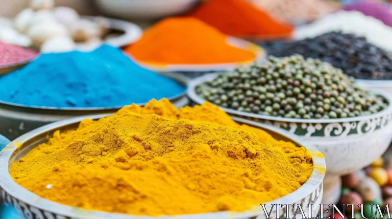 Colorful Spice Market: Close-up View of Vibrant Spices AI Image
