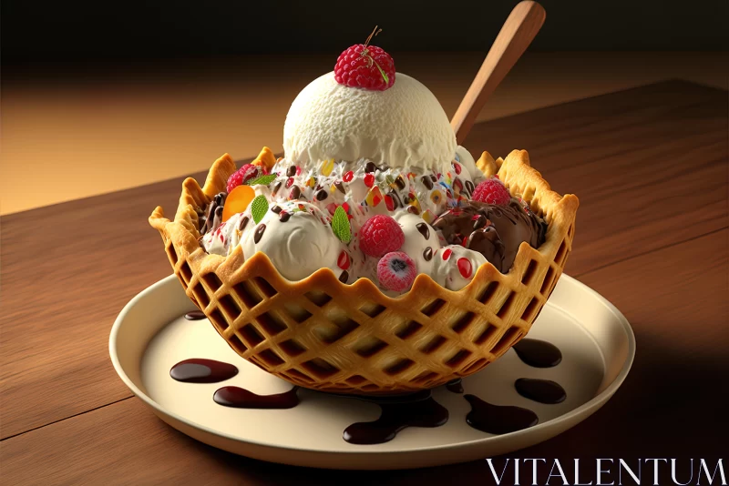 Delicious Dessert Bowl with Waffle Cone | Maya Rendered Art AI Image