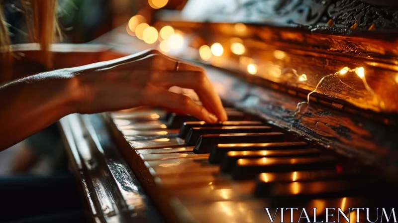 Elegant Piano Performance - Close-up of Woman's Hands AI Image
