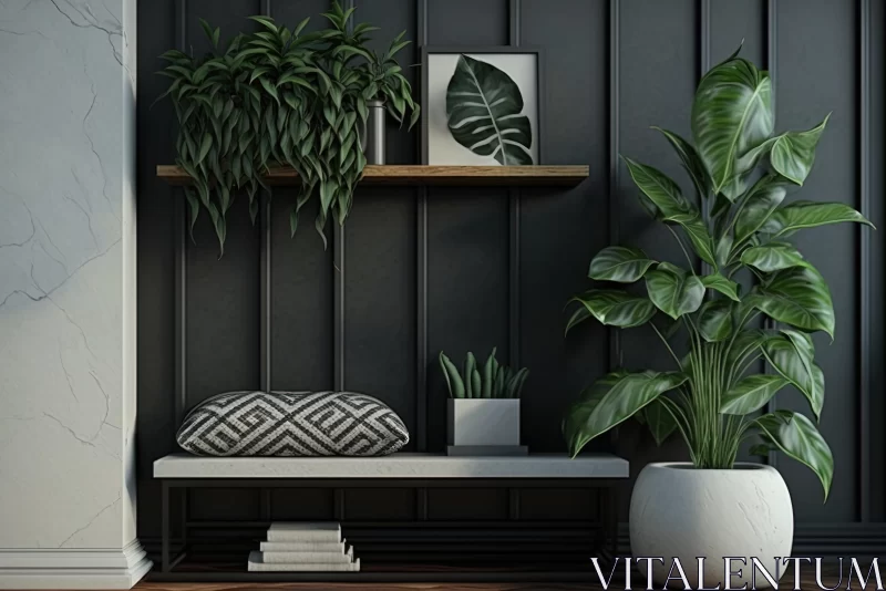 Enchanting Front Room with Hanging Plants and Books | Dark Gray Tropical Symbolism AI Image