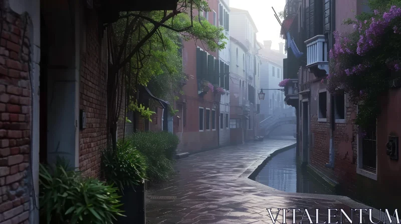 Enchanting Narrow Street in Venice - Capturing the Charm of the City AI Image