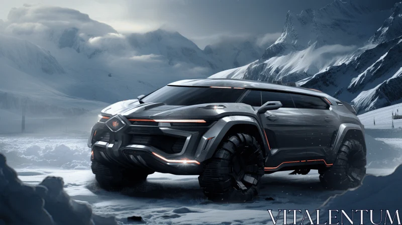 Futuristic SUV Driving in the Snow | Realistic and Hyper-Detailed Rendering AI Image