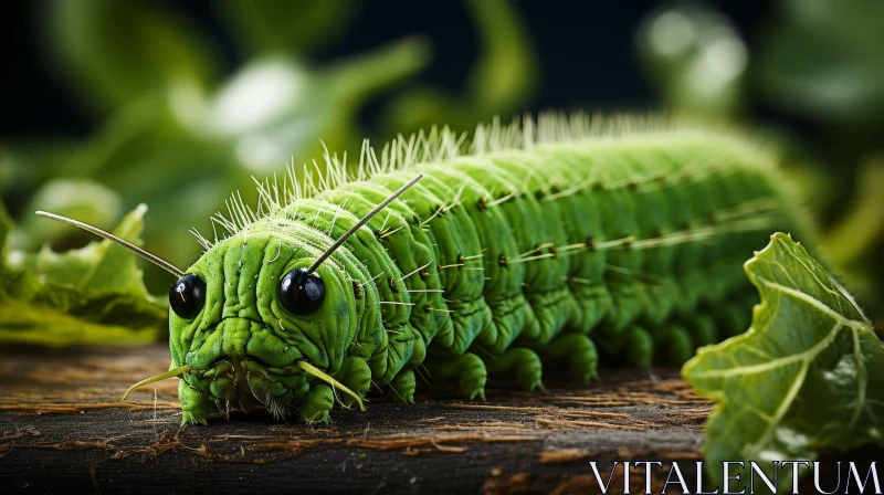 AI ART Green Caterpillar on Branch - Nature Macro Photography