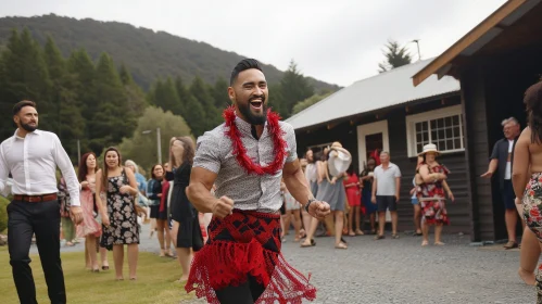 Maori Man Traditional Dance at Wedding Ceremony
