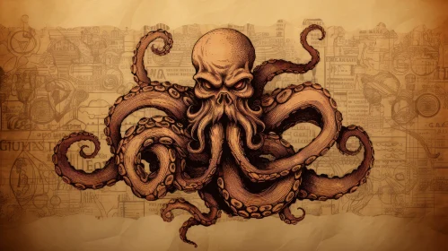 Octopus Digital Drawing - Threatening Realistic Poster Art