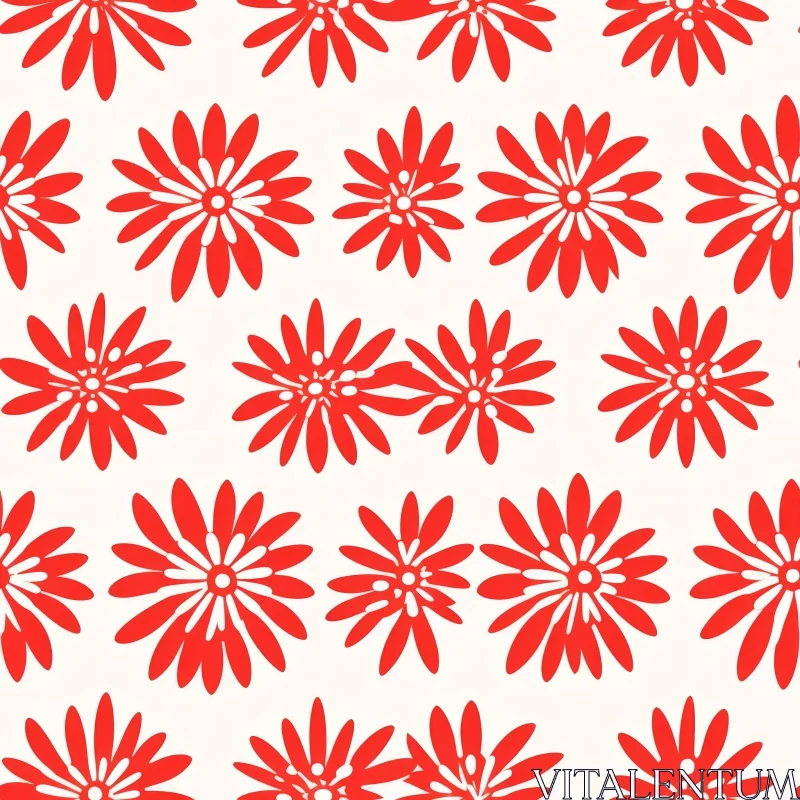 Red Flowers Pattern on White Background AI Image