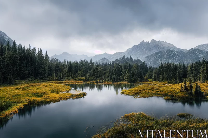 Captivating Mountain and Lake Landscape | Atmospheric Nature Art AI Image