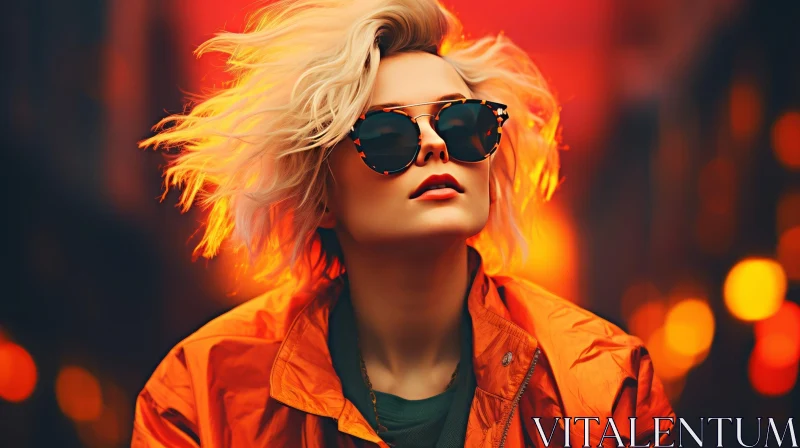 Confident Woman in Orange Jacket Portrait AI Image