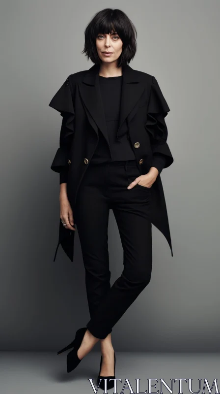 AI ART Elegant Woman in Black Suit - Confident Pose