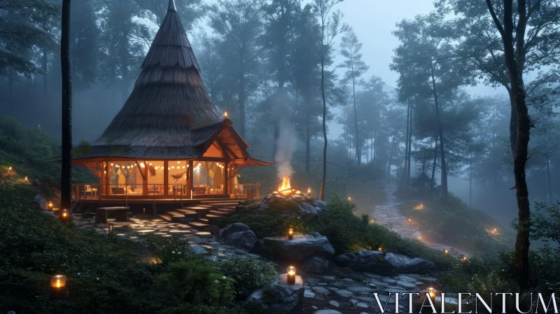 Enchanting Forest Cabin: A Serene Retreat in Nature AI Image