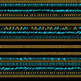 Ethnic Motif Seamless Pattern - Geometric Stripes in Black, Yellow, Blue