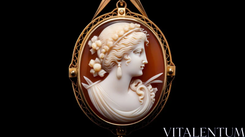 AI ART Exquisite Vintage Cameo Pendant - Woman Profile in Banded Agate